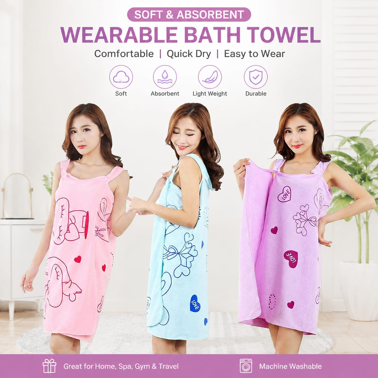 Microfiber Wearable Magic Bath Towel For Women (Pack of 2)