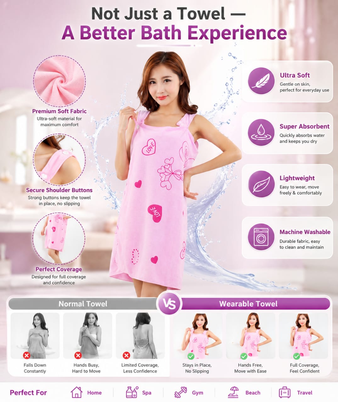Microfiber Wearable Magic Bath Towel For Women (Pack of 2)