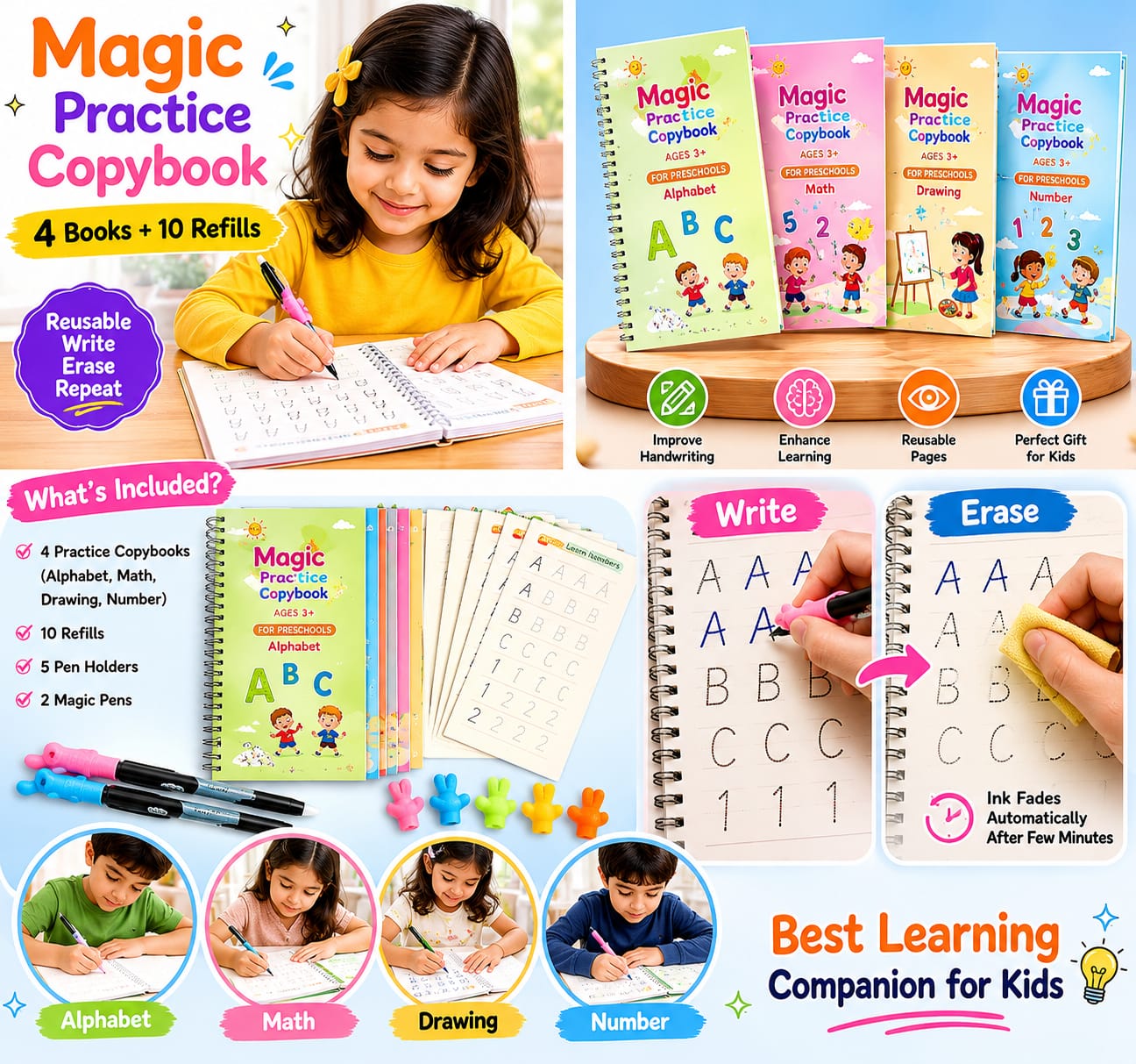 Magic Practice Copybook (4 Book + 10 Refill)