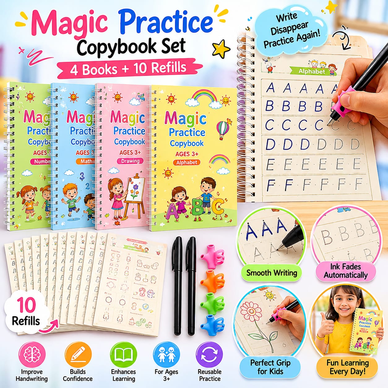 Magic Practice Copybook (4 Book + 10 Refill)