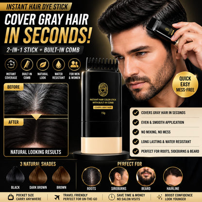 Instant Hair Dye Stick with Built-in Comb, Gray Hair Dye, 2-in-1 Touch-Up Comb